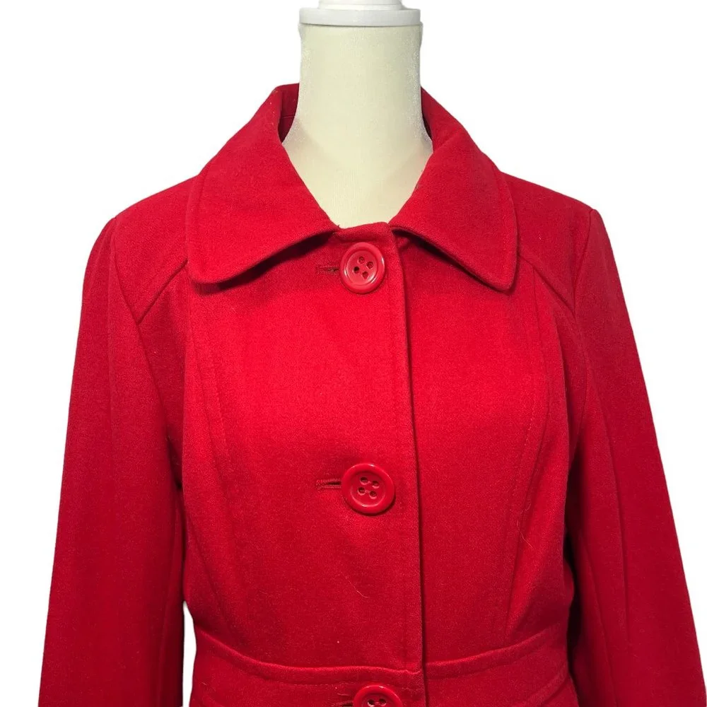 Gorgeous Tulle Bright Red Wool Blend Coat with Red & White Print Lining … - Picture 8 of 9